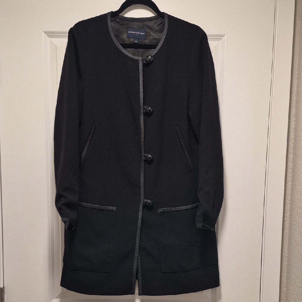 Banana Republic Black Jacket with Faux Leather Trim